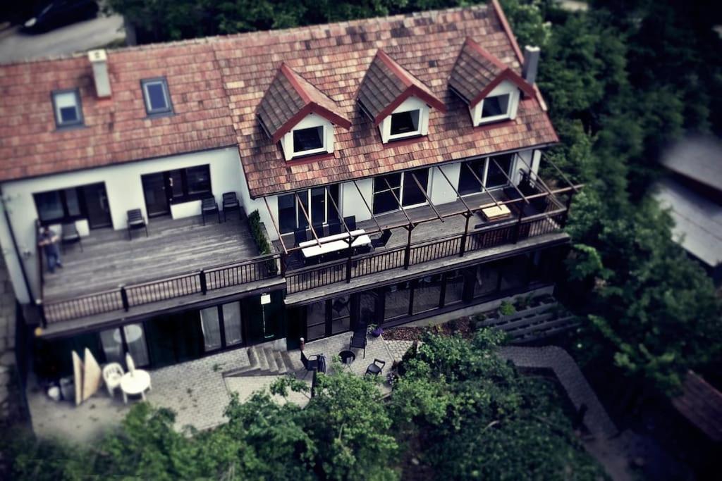 an overhead view of a large house with a roof at Stodoła z widokiem in Żywiec