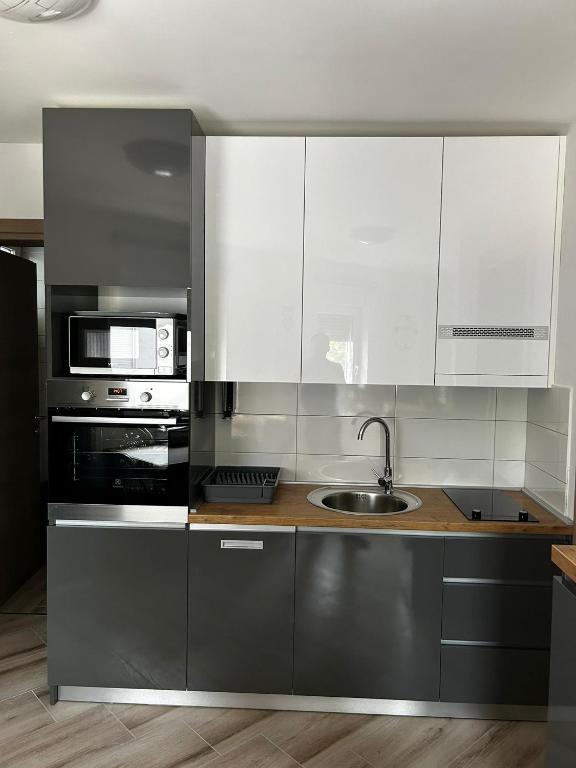 Kuchyň nebo kuchyňský kout v ubytování Apartmani Jedro