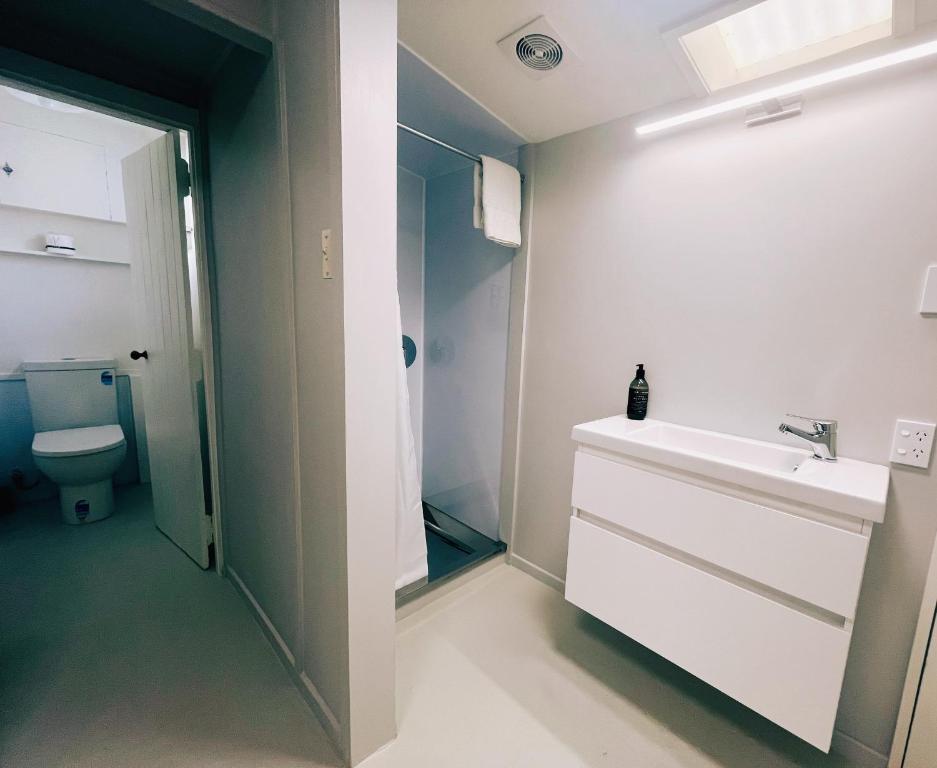 a bathroom with a sink and a toilet at Kurow Motel in Kurow