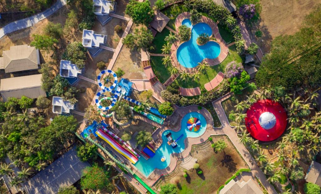 an overhead view of a water park with a pool at Visava Amusement Park & Resort Navi Mumbai in Navi Mumbai