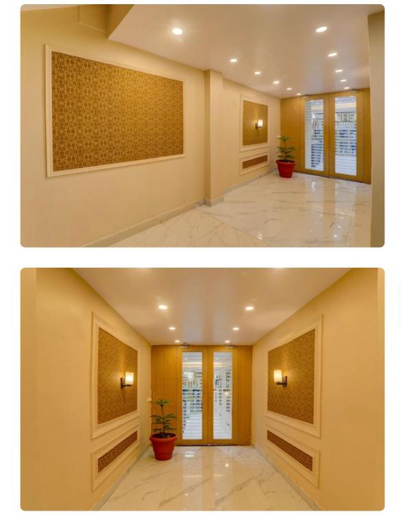 dos fotos de una habitación con plantas en ella en Hotel Elite en Darbhanga