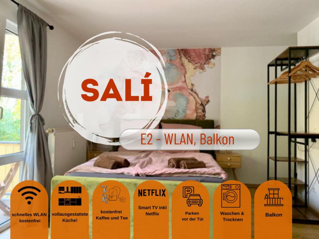 エッセンにあるSali - E2 - WLAN, Balkon, TVのベッド付きの部屋での売り物