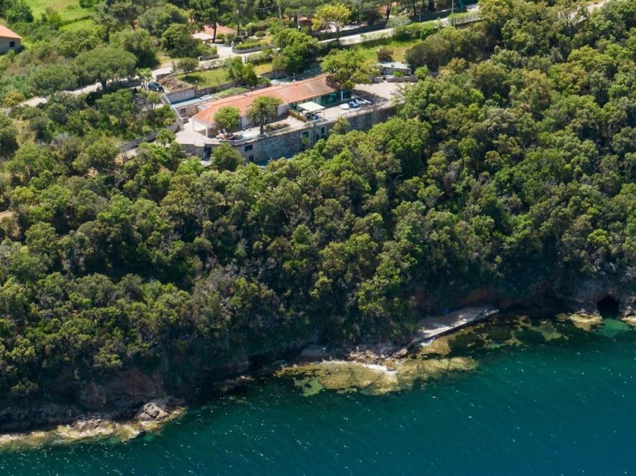 una vista aérea de una isla en el agua en Casa William - Villa e 2 Dependance, en Porto Azzurro