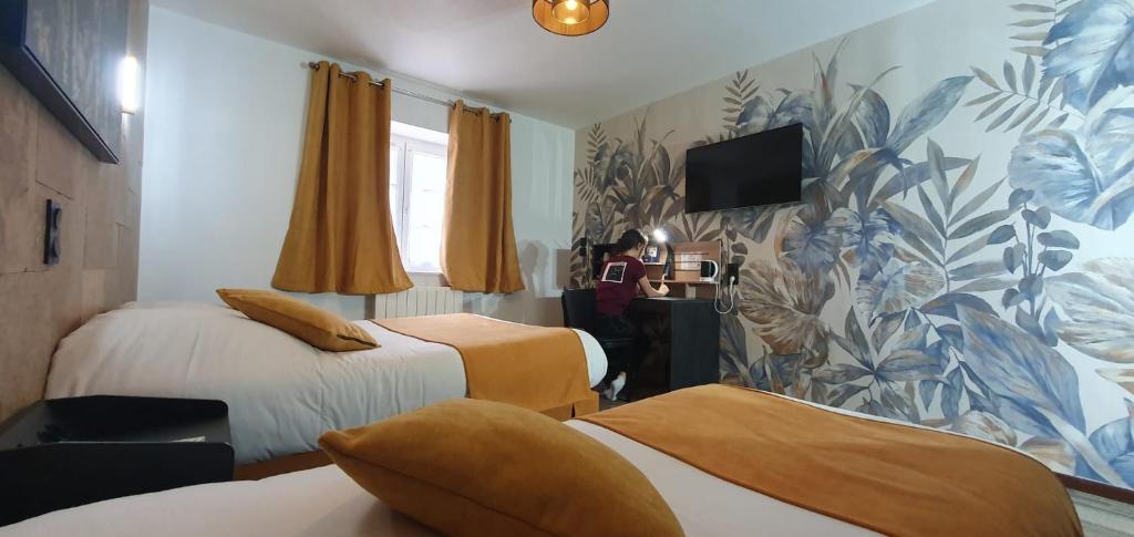 TV a/nebo společenská místnost v ubytování Hôtel du Moulin de la Brevette