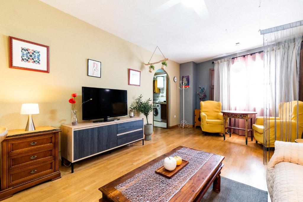 a living room with a couch and a tv at La Albaizinia in Granada