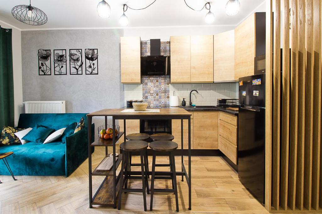 Kuchyň nebo kuchyňský kout v ubytování Apartament Tatarska Przemyśl