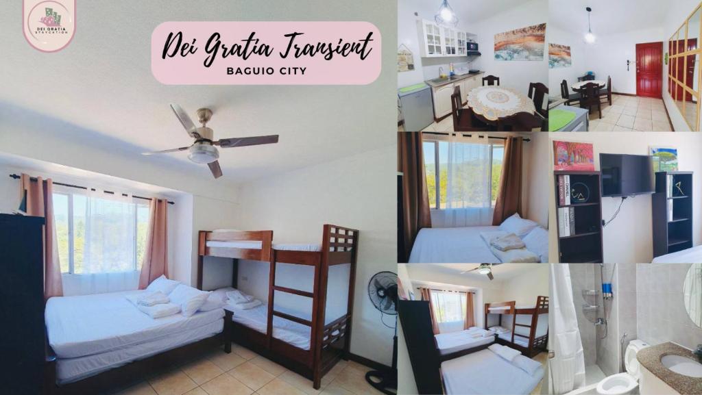 uma colagem de fotos de um dormitório com beliches em BAGUIO ALBERGO HOTEL CONDO TRANSIENT by DEI GRATIA em Baguio