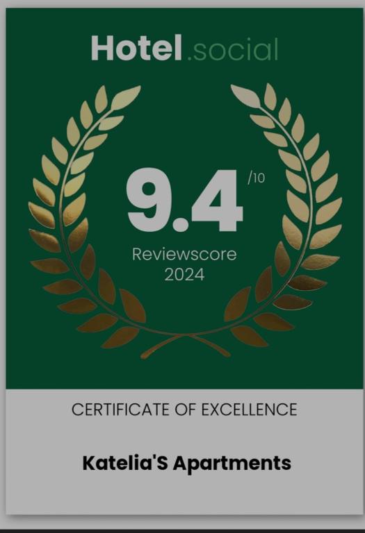 Certifikát, ocenenie alebo iný dokument vystavený v ubytovaní Katelia's Apartments