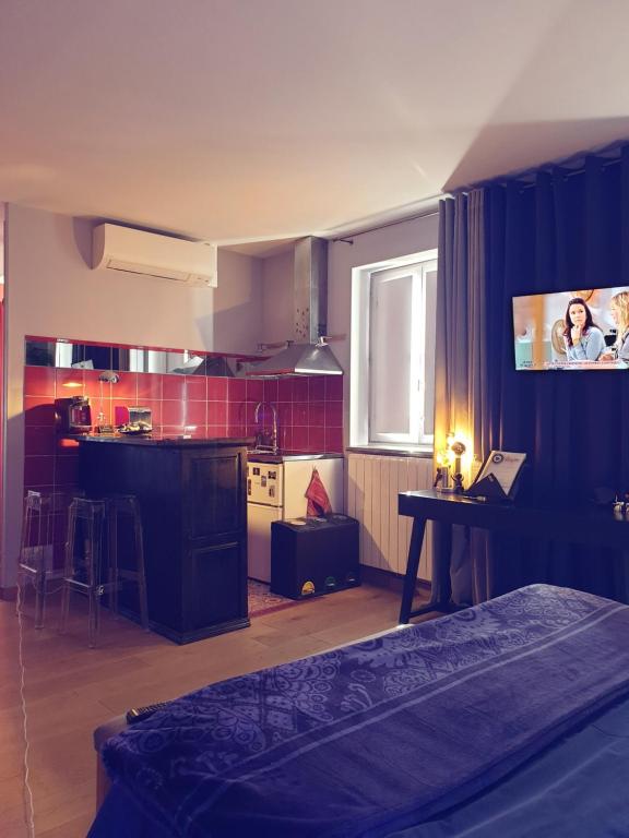 Habitación con cocina y sala de estar. en Studio independant Non Fumeur 38m2 calme, confort, en Béziers