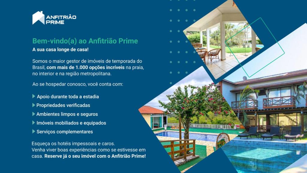 ein Flyer für ein Haus mit einem Pool in der Unterkunft Casa com churrasq, piscina e Wi-Fi em Criciuma SC in Criciúma