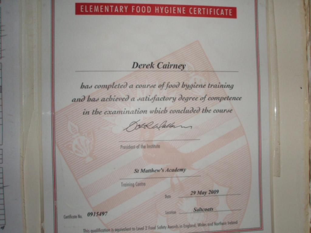Certifikát, hodnocení, plakát nebo jiný dokument vystavený v ubytování Nethermains House