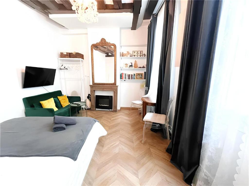 巴黎的住宿－Seine Apartment，一间卧室设有一张床和一间客厅。