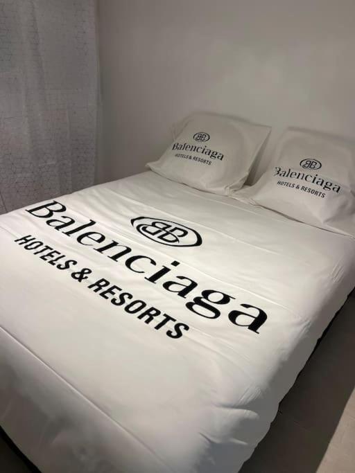 een wit bed met twee kussens erop bij Appartement balenciaga in Échirolles