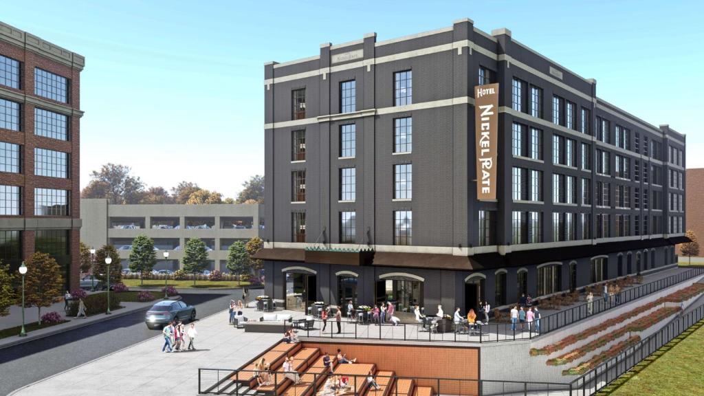 a rendering of the front of a building at Hotel Nickel Plate Fishers, Tapestry Collection By Hilton in Fishers