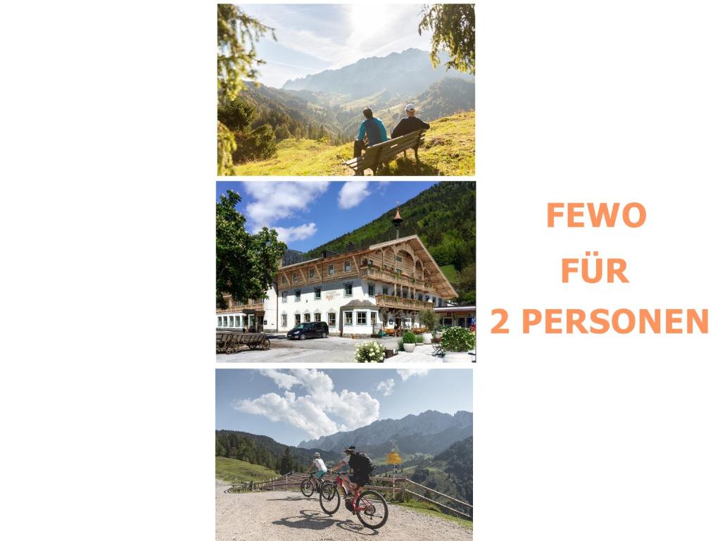 a collage of photos of people riding bikes in the mountains at Gemütliche und moderne Ferienwohnung in Tirol, FeWo 5 in Thiersee