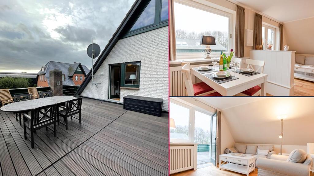 a collage of photos of a living room and a house at White House Ferienwohnung 2 in Alkersum