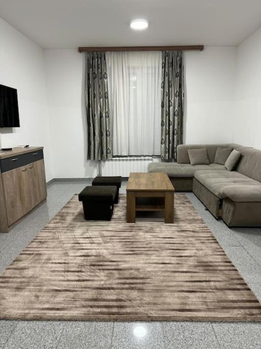 a living room with a couch and a coffee table at Lux apartment Bijeljina in Bijeljina