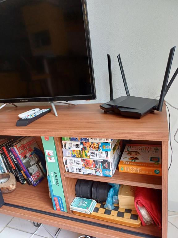 TV a/nebo společenská místnost v ubytování Le Cocon de l'Oranger