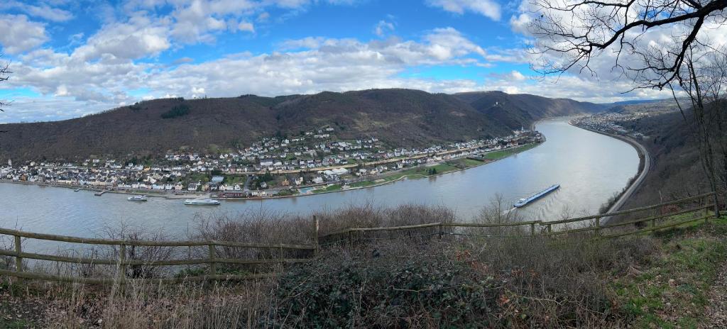 a view of a river with a town and a city at Traumpfade in Boppard