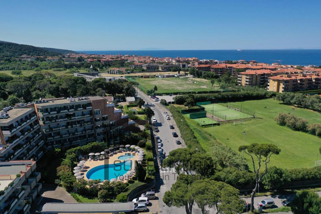 an aerial view of a city with a park at Suites Marilia Apartments - Suite Livorno Holiday Home Group in Livorno