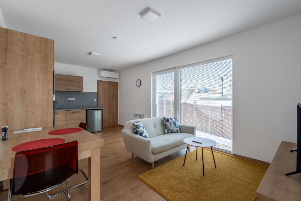 Kuchyň nebo kuchyňský kout v ubytování Apartmány Pustiměř