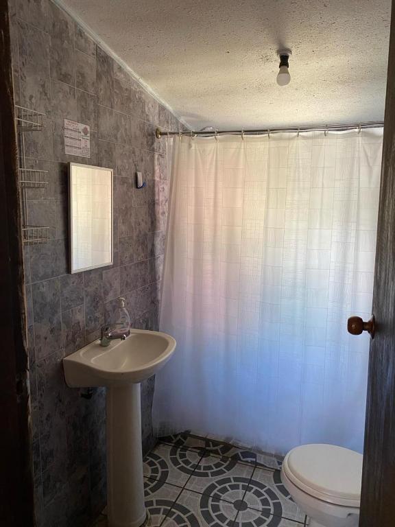 Koupelna v ubytování Cabañas Captren Andino