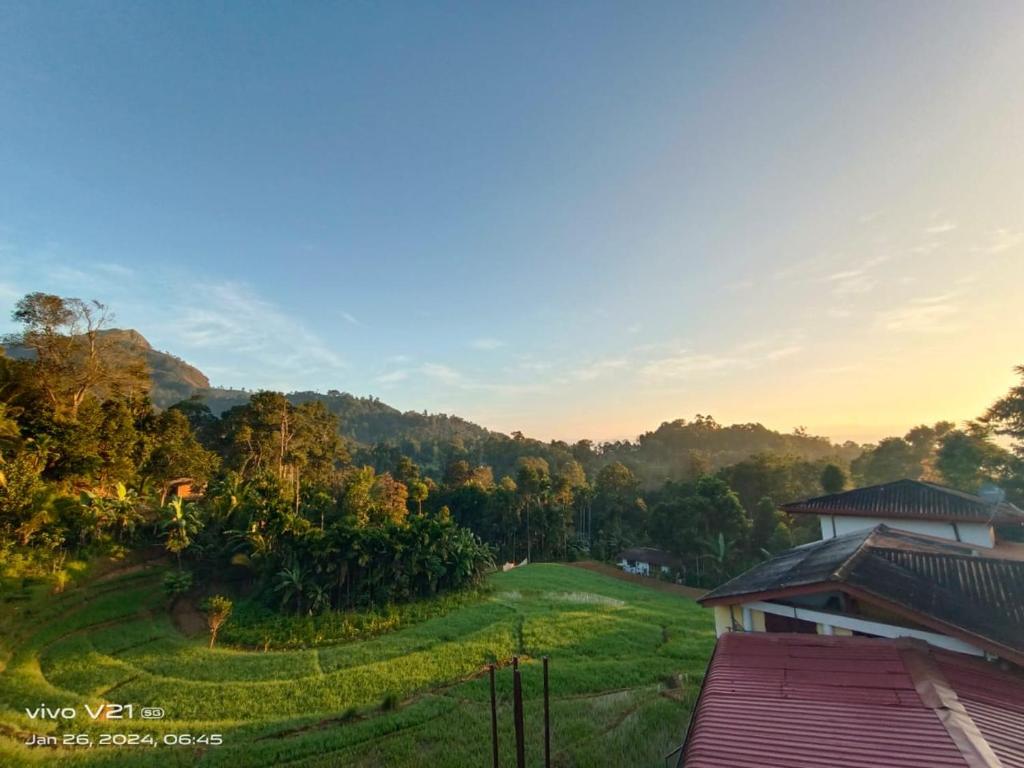 - une vue sur une maison et un champ arboré dans l'établissement NSM Wedding hall and guest house, à Badulla