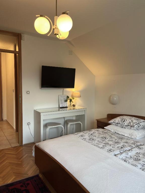 Televiisor ja/või meelelahutuskeskus majutusasutuses Lakeview Guesthouse & Chalet Bled