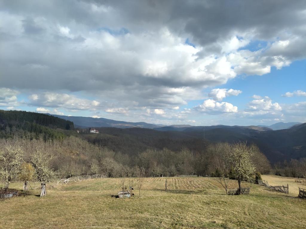 a field of grass with mountains in the background at Vikendica Varosiste Rogatica in Rogatica