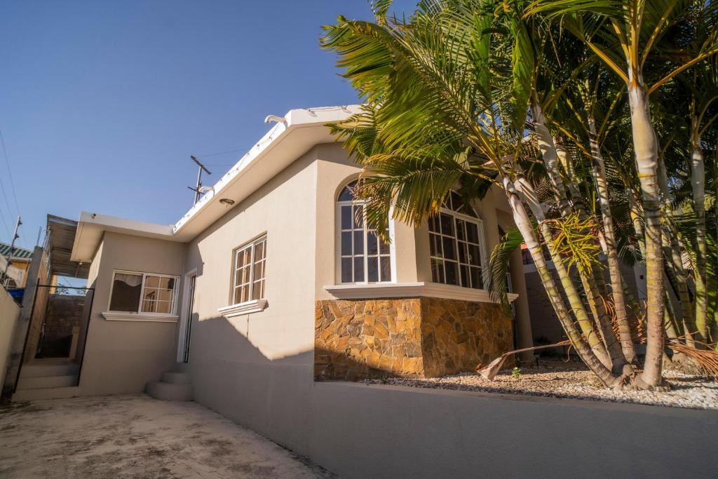 Biały dom z palmami przed nim w obiekcie Cozy Renting Casa w mieście Santa Rosa de Copán