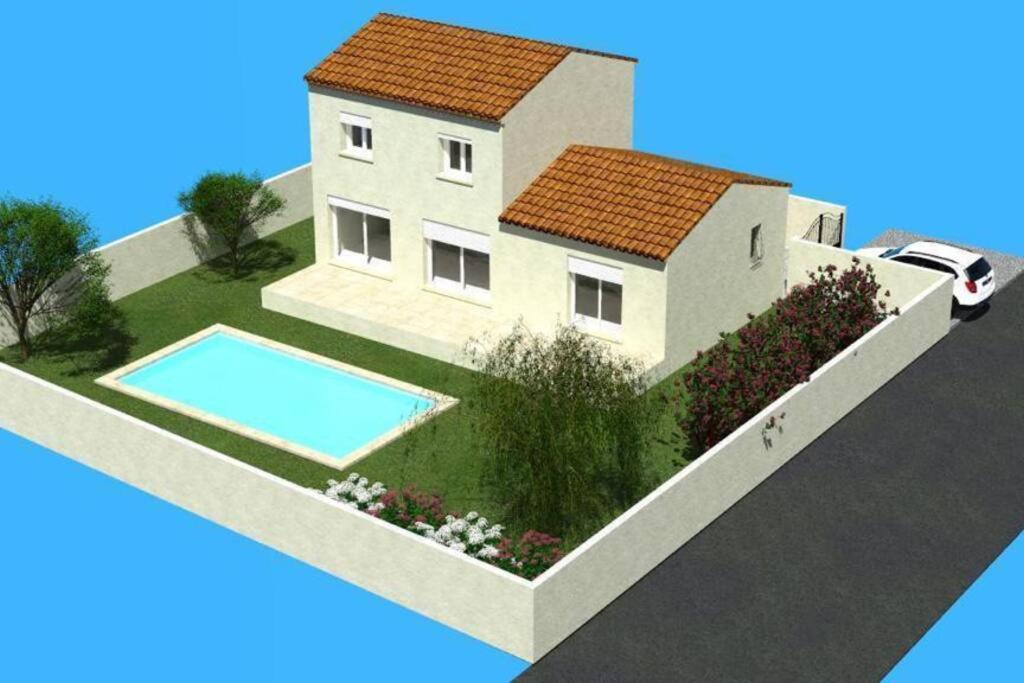 una representación de una casa con piscina en Studio indépendant accolé/villa, en Aviñón