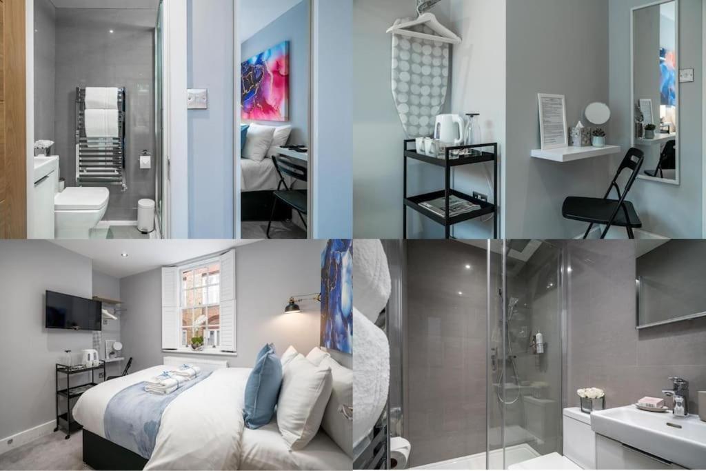 a collage of photos of a bedroom and a bathroom at Luxury 5 bedroom house in Star Street in London