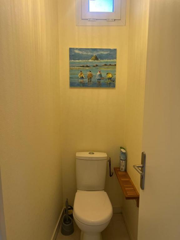 a bathroom with a toilet with a picture on the wall at Le 46 Magenta - Grand Duplex en hypercentre in Poitiers