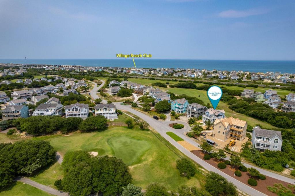 an aerial view of a suburb with a hot air balloon at LS14 Shelly Shores in Nags Head