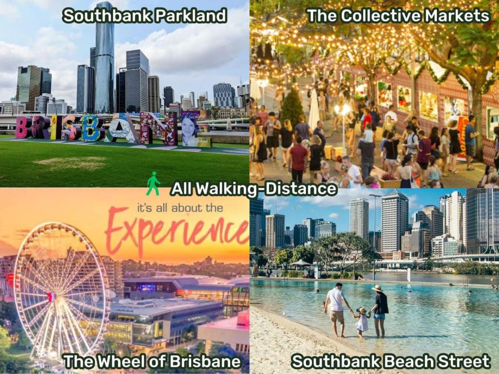 a collage of photos of the city of australias attractions at Central 2BR APT for 6PPL w free parking South BNE in Brisbane