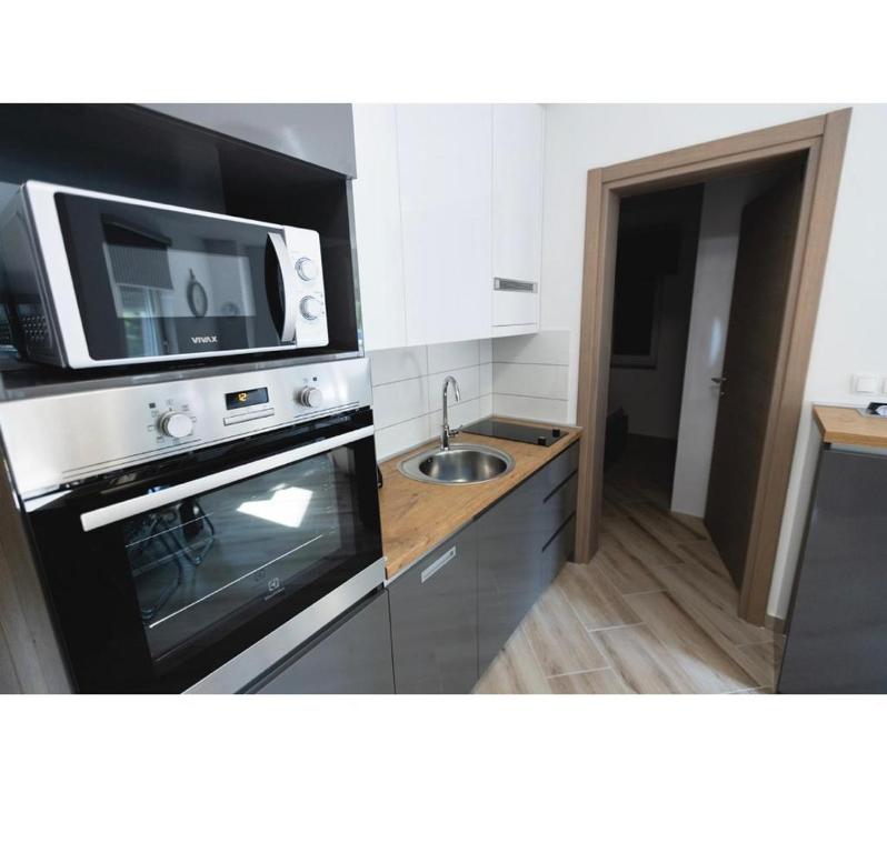 Kuchyň nebo kuchyňský kout v ubytování Apartmani Jedro