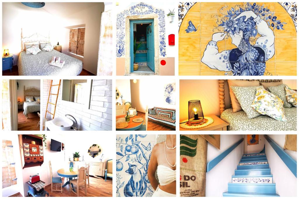 uma colagem de diferentes imagens de um quarto em Vida à portuguesa, Charming apartment "Algarve" , in the cultural and historical center em Portimão