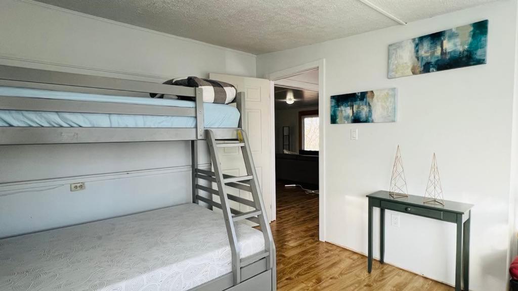 a room with two bunk beds and a ladder at Tranquil Coastal Escape in Port Stanley
