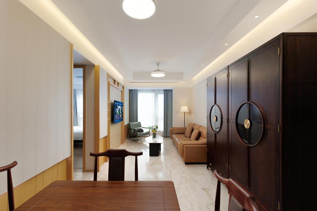 Posezení v ubytování Doria Home International Apartment -Guangzhou Huijin IFC Keyun Road Metro Branch-Canton Fair Free Shuttle