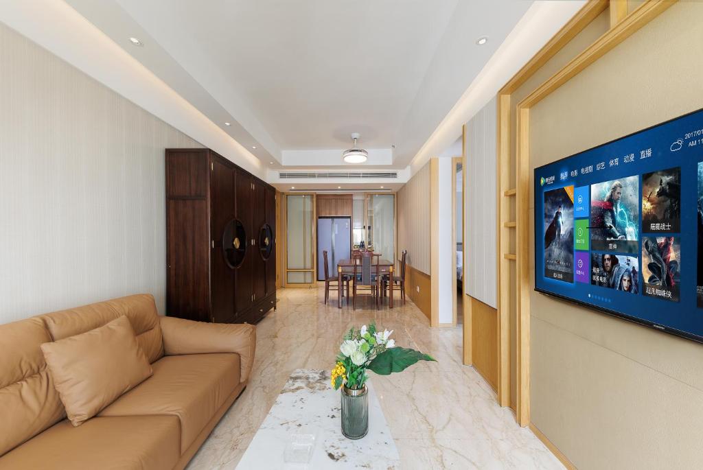 Posezení v ubytování Doria Home International Apartment -Guangzhou Huijin IFC Keyun Road Metro Branch-Canton Fair Free Shuttle