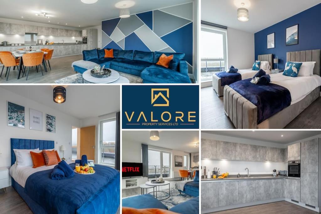 a collage of four pictures of a hotel room at Penthouse-Central-Free parking in Buckinghamshire