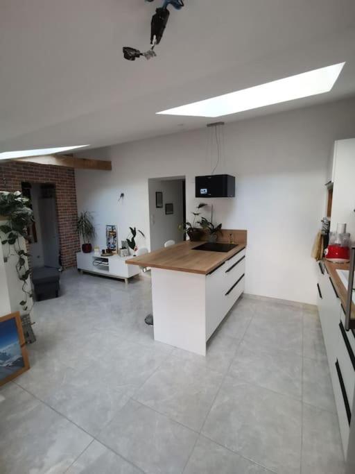 - une grande cuisine avec un comptoir dans une pièce dans l'établissement Maison entre ville et campagne, à La Salvetat