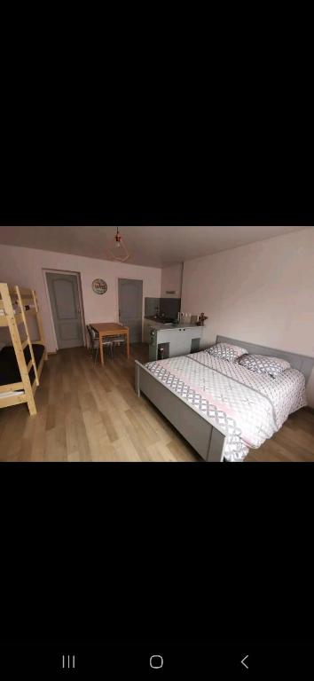 um quarto com uma cama, uma secretária e uma mesa em Studio dans maison individuelle - chemin Stevenson em Le Puy-en-Velay
