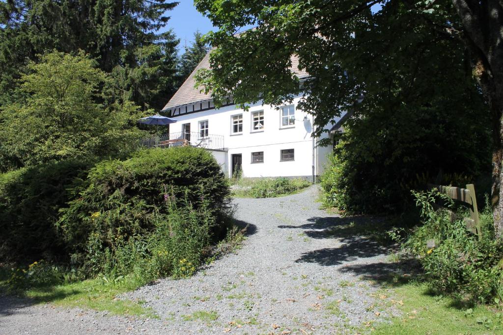einen Weg zu einem weißen Haus in der Unterkunft Haus Dupont in Winterberg