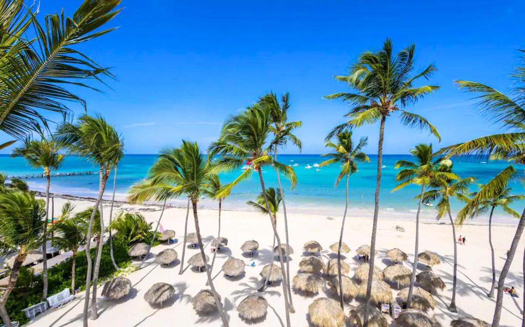a beach in the dominican republic with palm trees and the ocean at AZUL CARAIBICO Beach Club & SPA in Punta Cana