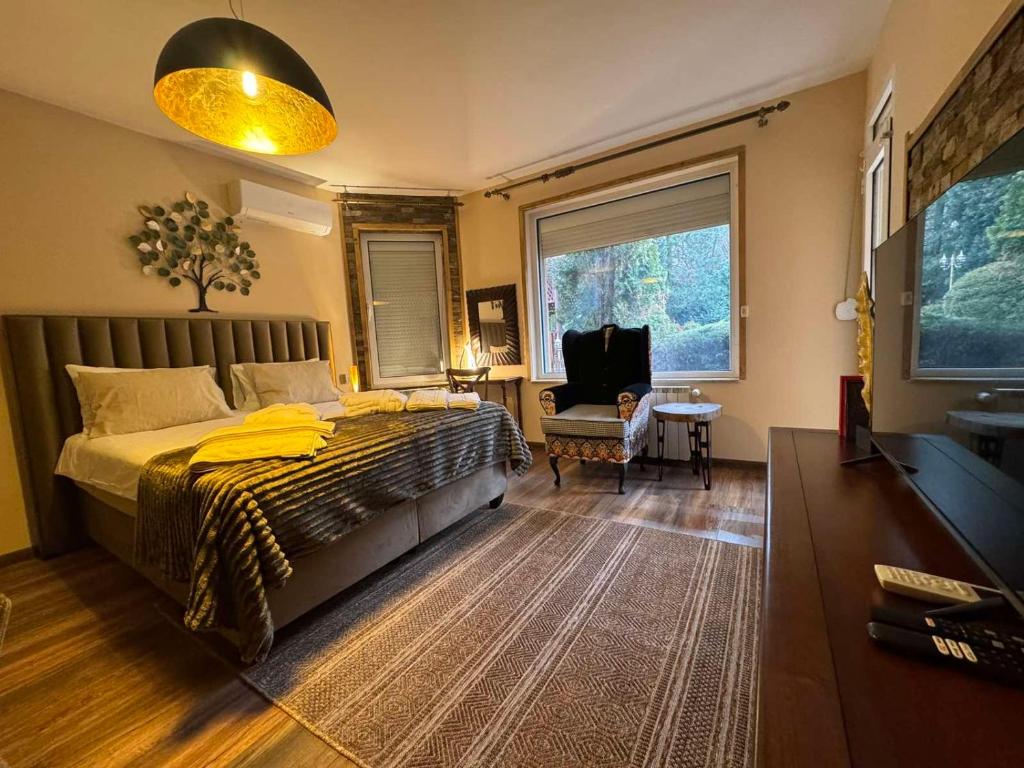 Postel nebo postele na pokoji v ubytování Villa Boyana City & Relax with Hot Jacuzzi and Sauna by BookVillaBG