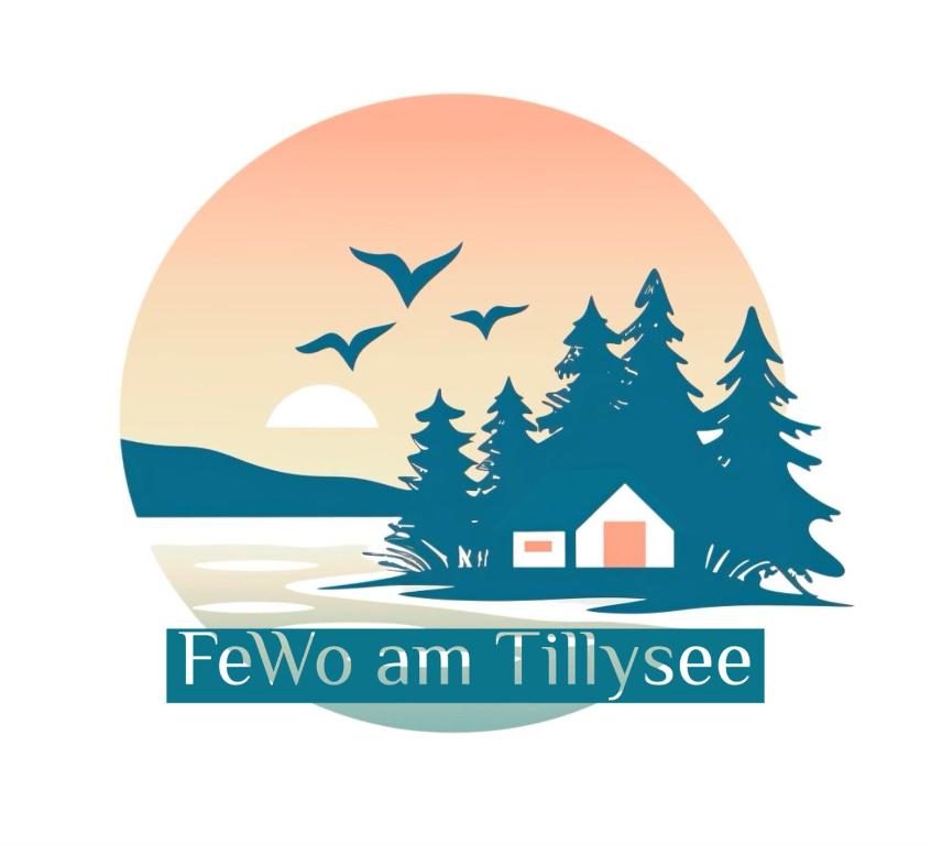 a logo of a pine forest and a house with birds at FeWo am Tillysee in Wardenburg in Wardenburg