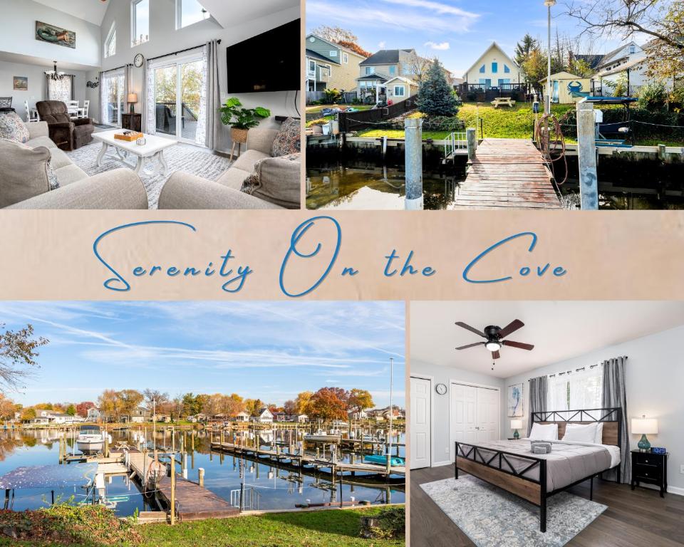 a collage of photos of homes on the water at Serenity on the Cove in Dundalk