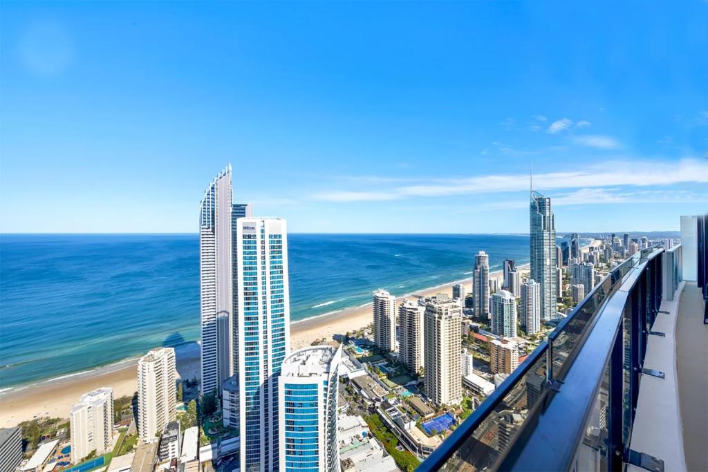 a view of a city with the beach and buildings at Sealuxe - Surfers Paradise Central -- Ocean View Deluxe Residences in Gold Coast