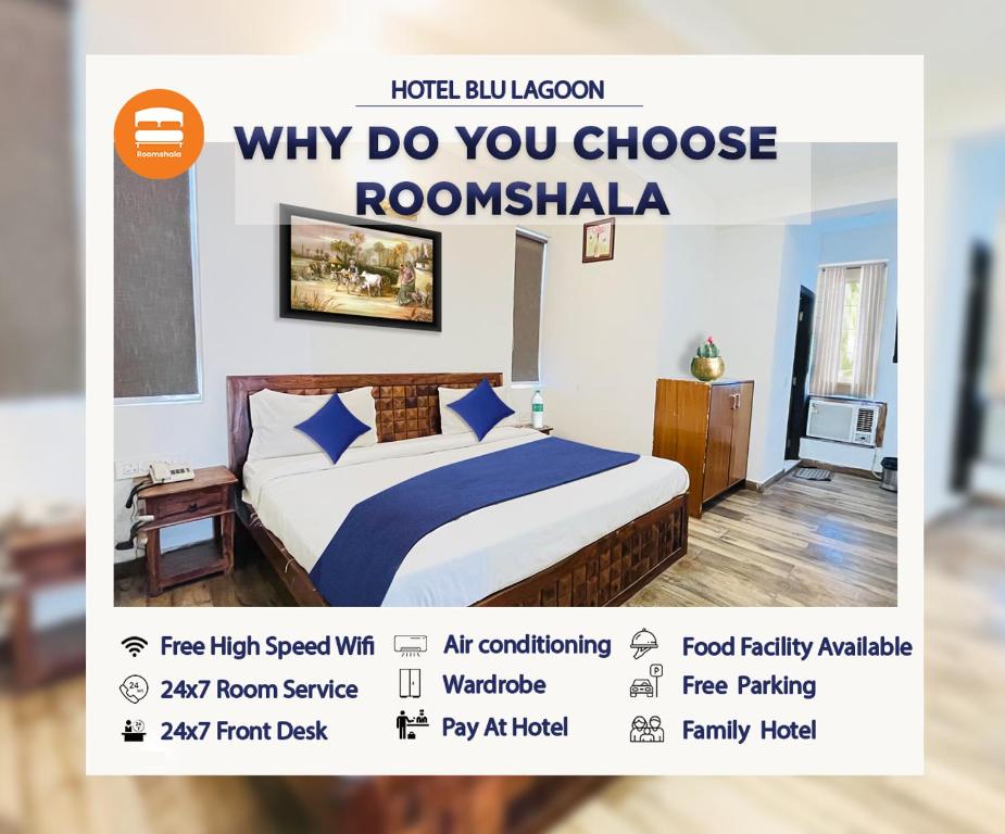 a poster of a bedroom with a bed in a room at Hotel Blu - Opposite Select City Walk Mall in New Delhi